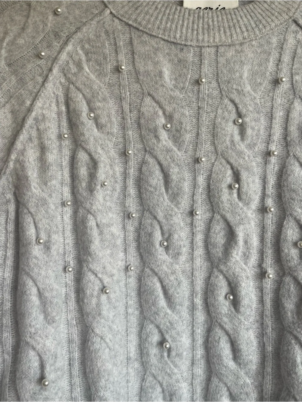 Aerie Cable Knit Pearl Detail Sweater
